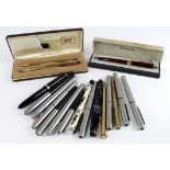 Pens. A group of eighteen fountain pens, ballpoint pens, pencils etc., mostly Parker, other makers