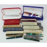 Pens. A collection of twenty fountain pens, ballpoint pens, pencils etc., makers include Waterman,