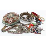 Beaded interest. A collection of beaded items including, cushion (circa late 19th to early 20th
