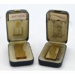 Dunhill. Two gold plated Dunhill lighters, both contained in original cases