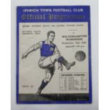 Ipswich Town v Wolverhampton Wanderers 30 March 1938 Southern League. Cover repaired