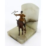 Hunting related, marble (possibly) bookends with; two huntsmen, a horse and four hounds. The figures