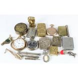 Collection of various items, including a silver vesta case, miniature silver saxophone, silver