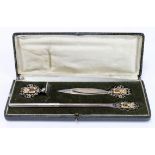French boxed silver plated brass & enamel pen set for Boulogne. WW1 period comprising pen,