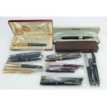 Fountain Pens. A group of twenty fountain pens, including Parker, Sheaffer, Waterman, Conway