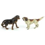 Gun Dog interest. Two cold painted bronze gun dogs, circa early 20th Century, largest height 55mm,