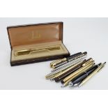 Pens. A group of eleven fountain and ballpoint pens, including a Dunhill ballpoint pen in original