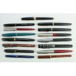 Pens. A group of approximately twelve fountain & ballpoint pens, including Parker, Montblanc,