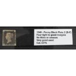 GB - 1840 Penny Black Plate 2 (B-F) four tight to good margins, no thins or creases, very good used,