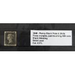 GB - 1840 Penny Black Plate 6 (R-D) three margins, just touching R/H side, slight thinning, Good