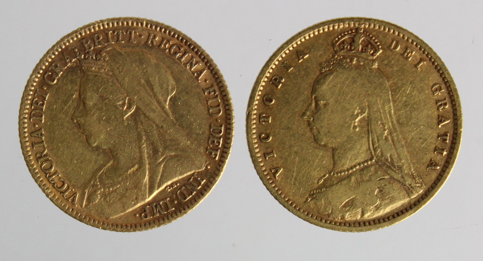 Half Sovereigns (2): 1892 aF, and 1900 Fine.