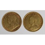 Half Sovereigns (2): 1892 aF, and 1900 Fine.