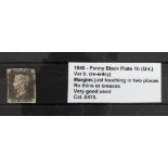 GB - 1840 Penny Black Plate 1b (Q-L) Var.b. (re-entry) margins just touching to two places, no thins