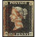 GB - 1840 Penny Black Plate 6 (R-C) four margins, no faults, fine used, cat £375