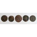 Malta, 5x 18thC copper Grano, Fair-Fine.