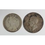 Halfcrown 1825 ex-mount VG, along with Gothic Florin 1881 Fine.