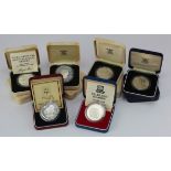 World Silver Proof Crown-size issues (10) from the late 70s / early 80s all individually boxed