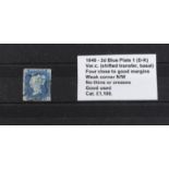 GB - 1840 2d Blue Plate 1 (D-K) Var.c. (shifted transfer, basal) four close to good margins, weak