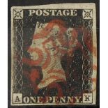 GB - 1840 Penny Black Plate 4 (A-K) four good to large margins, light corner crease S/W, very good