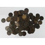 GB Farthings: Copper x20, bronze Victorian young head x52, old head x25, Edward VII x8; mainly F