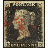 GB - 1840 Penny Black Plate 6 (M-D) four good to close margins, light corner crease S/E, Very good