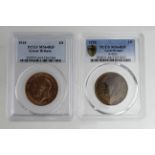 GB Pennies (2) PCGS slabbed: 1918 MS64RD, and 1928 MS64BN.