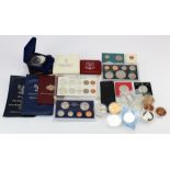World Silver proofs / BU issues along with a few mint / proof sets in a shoebox. Includes Australia,