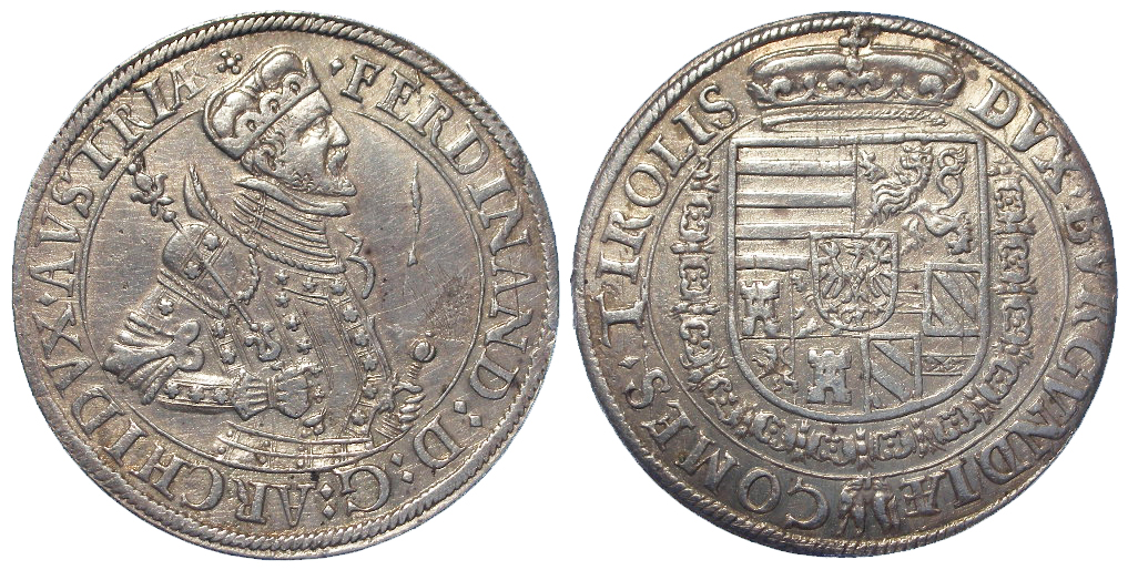 Austria, Tyrol, Archduke Ferdinand silver thaler Dav. 8097, GVF, some scratches.