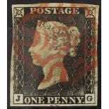 GB - 1840 Penny Black Plate 1a (J-G) four margins, no thins or creases, fine used, cat £375