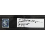 GB - 1840 Two Penny Blue Plate 2 (E-K) three margins, just touching S/W corner, no thins or creases,