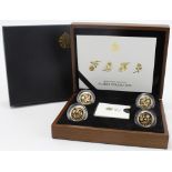 One Pound four coin gold proof set 2013/2014 "Floral Set". FDC boxed as issued with certificates