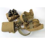 WW2 set of 1937 pattern webbing porches, belt, water bottle, cross straps with a pair of 1943