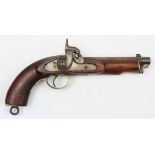 Percussion full stocked holster pistol similar to the 1856 pattern rifled Cavalry pistol. Barrel 7",
