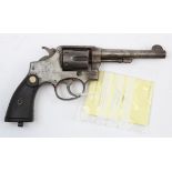 WW2 Smith & Wesson .38 British "Victory" service Revolver, SN: V-2411. Early chequered grips with