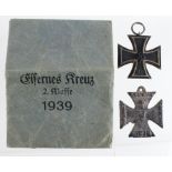 German Nazi Iron Cross 2nd Class in original packet, no ribbon. Medal maker marked '55'. With a 1914