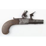 18th Century flint lock box lock pocket pistol signed Busby with folding trigger screw barrel