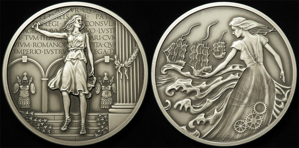 British Commemorative Medal, hallmarked silver d.80mm, 250g .999: Royal Mint: Britannia Masterpiece, - Image 2 of 2