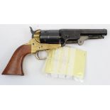 Pietta replica of a short Colt Navy revolver, barrel 5", brass frame, blued cylinder & barrel. One