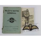 RAF WW2 original set of Kings crown pilots wings with pilots notes booklet dated April 1943 named to