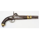 Belgium single shot military & naval heavy service holster pistol. Barrel 9", of approx 14 Bore,