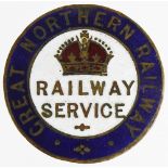 Railway - Great Northern Railway original WW1 brass & enamel War Service badge, has a crescent lapel