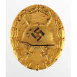 German 3rd Reich Gold Grade Wound Badge. Stamped with the LDO no 30 for the maker Hauptmüzamt.