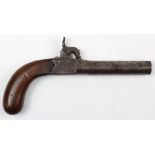 19th Century unusual large bore percussion pocket pistol with screw barrel, folding trigger