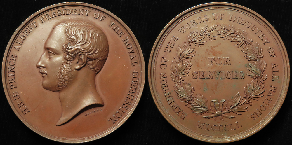 British Exhibition Medal, bronze d.47mm: Great Exhibition 1851 Medal For Services, named to C.