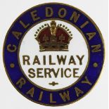 Railway - Caledonian Railway original WW1 brass & enamel War Service badge, has a crescent lapel