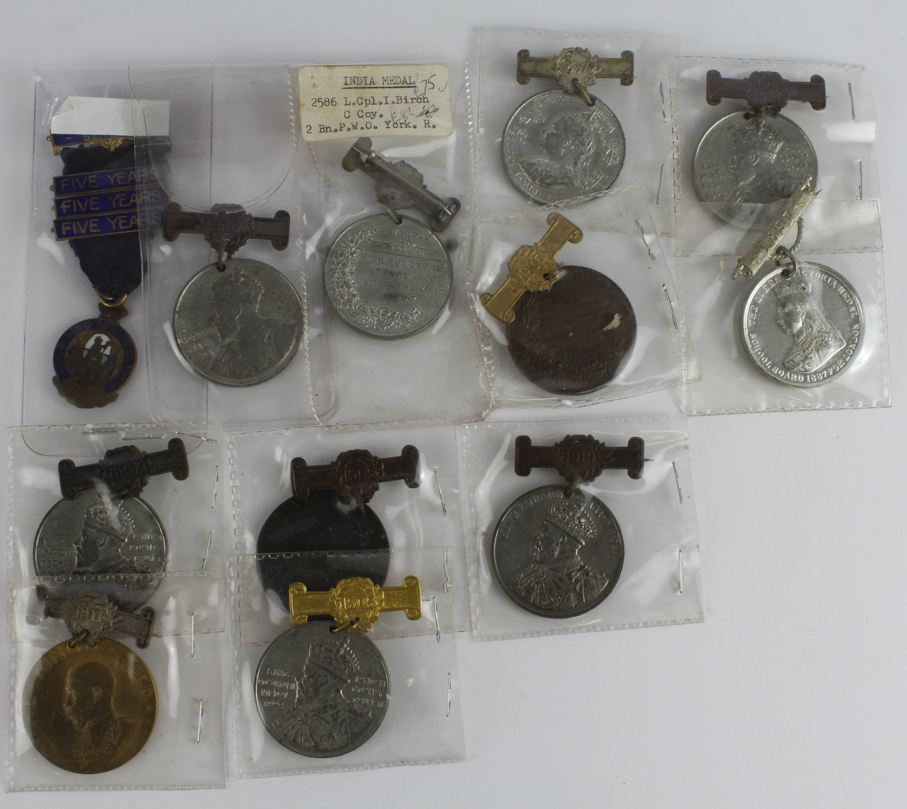 British School Attendance Medals (12) 19th-20thC base metal.