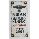 German Nazi metal & enamel sign NSKK Verkehrs-hilfsdienst.