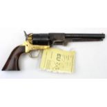 Replica of a round barrelled Colt Navy by Pietta of Italy. Brass frame & T/Guard, blued barrel &