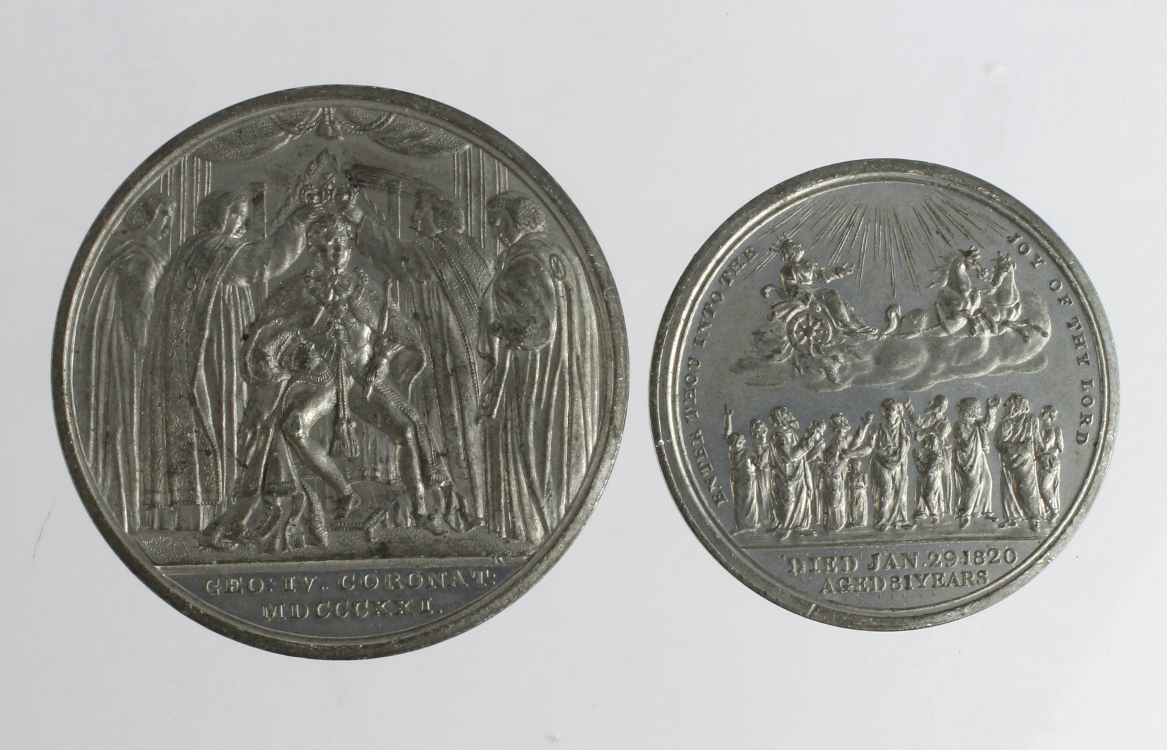 British Commemorative Medals (2) white metal d.40 & 48mm: Death of George III 1820 nEF, and - Image 2 of 2