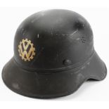 German steel Luftshutz Air Raids helmet with "VW" Logo to front, complete with liner